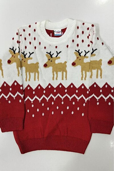 AYKİDSCLUP Children's Deer Patterned Knit Sweater – Red 24002-Y