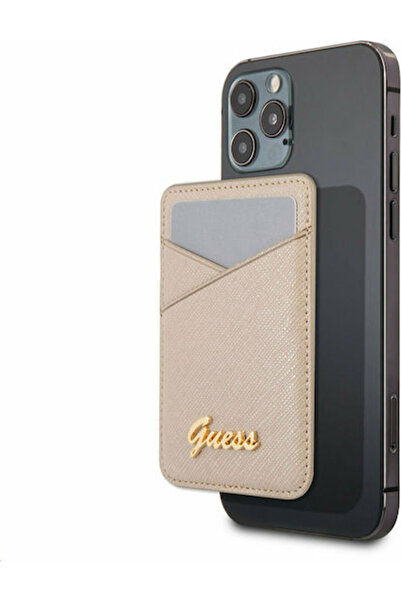 Guess Θήκη καρτών MagSafe Σαφιάνο σε χρυσό χρώμα