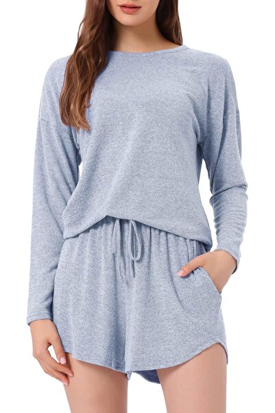 OEM Set damă din pijama trening – tricou cu mânecă lungă și pantaloni scurți ...