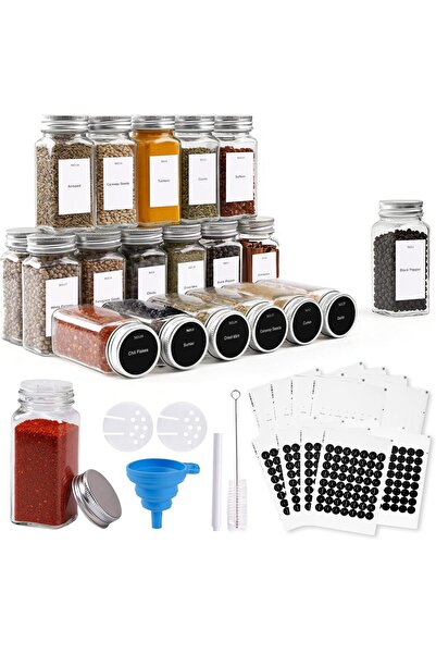 ORVILLA 24 PCS Spice Jars with Labels, Glass Spice Jars with Shaker Lids, Sea...