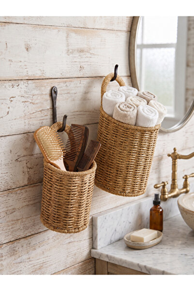 MoodConcept Rattan 2 Boy Kulplu Sepet ,Asılabilir Dekoratif Saksı ,2'Li Kulpl...