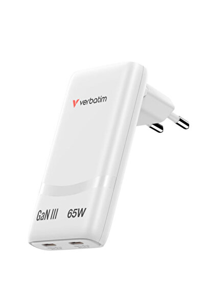 Verbatim Φορτιστής χωρίς καλώδιο GaN με 2 θύρες USB-C 65W Λευκός (Fold 'n' Go)
