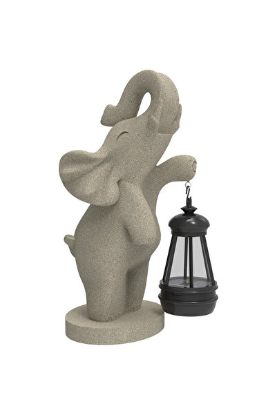 OEM Figurină decorativă pentru grădină elefant cu felinar, rășină, gri, 26 x ...