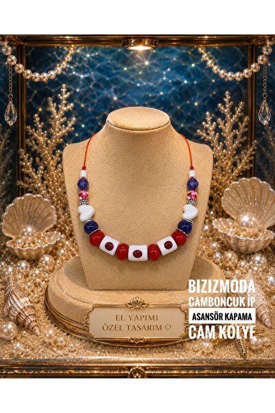 bizizmoda Camboncuk String Closure Marina Navy Blue Red White Necklace