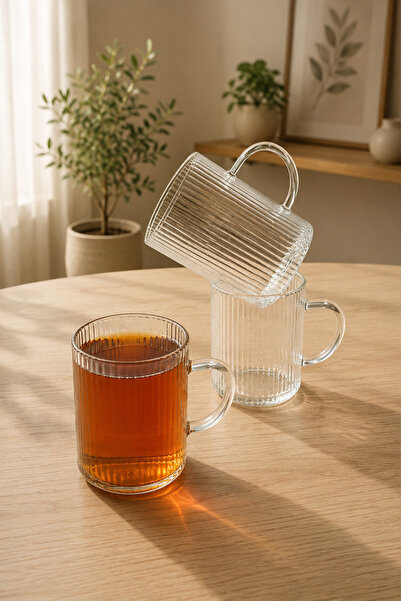 Ela&Elis Hevy Striped Handle Heat Resistant Borosilicate Glass Coffee Tea Cup...