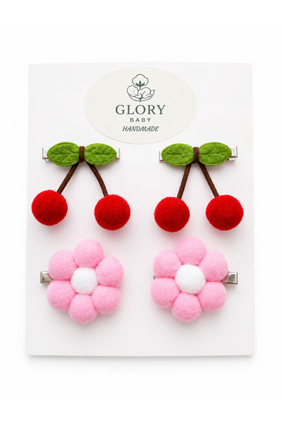 GLORY BABY Kız Bebek Kiraz & Papatya Figürlü Klips Toka 4'lü Set