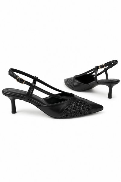 Women Lay-z Women's Black Knitted Detailed Open-Back Stiletto 5.5 cm Heel Comfortable Full Mold.