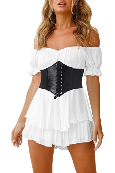 OEM Rochie pentru femei cu umerii goi, cu corset, sexy pentru vară, Alb, XL