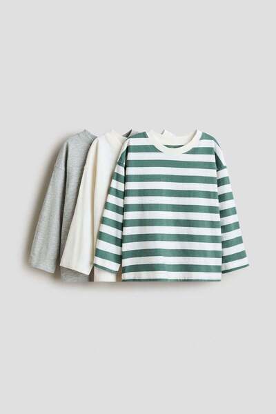 H&M مجموعة من 3 قمصان طويلة الأكمام