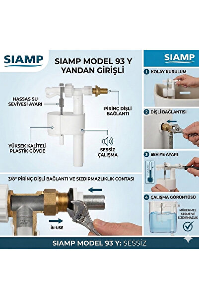 SİAMP Model 93 Y Yandan Girişli Rezervuar Doldurma Grubu Flatör 3/8 Pirinç Dişli