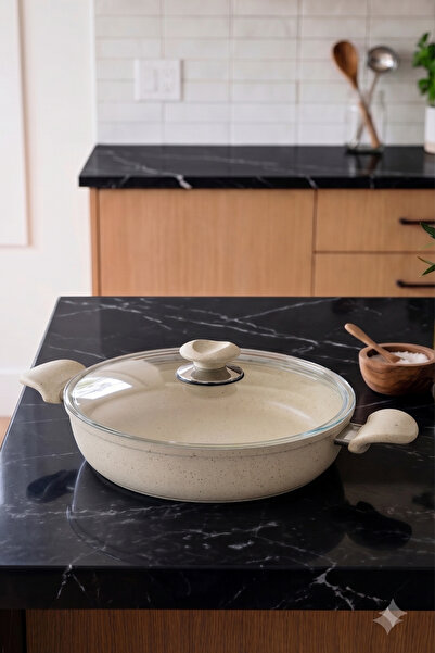EVREN MUTFAK 20 Cm Cream(Krem) Ezme Seri Basık Tencere 1,7 Lt, Non-stick Pila...