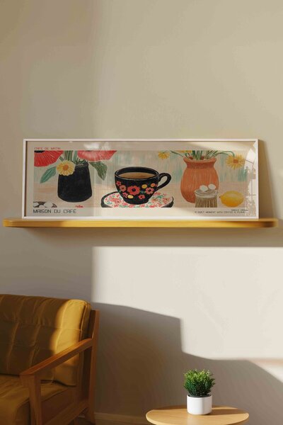 Buka Shops Maison du Café Kahve ve Çiçekler Panoramik Çerçeveli Tablo