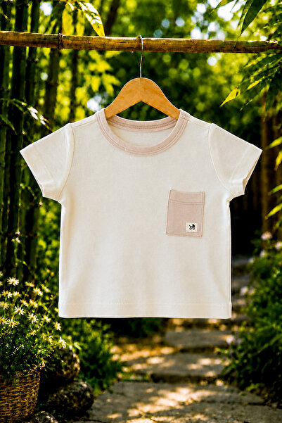 Mimu Baby Bambu Yaka ve Cep Detaylı Bebek Pijama Üstü - Ekru/Bej