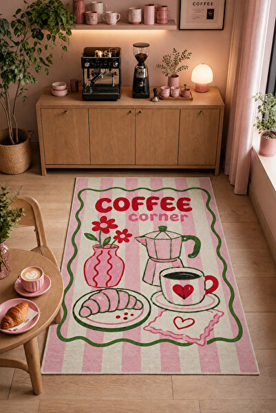 AIDA HOME Blend Kahve Köşesi Şönil Halı Kaymaz Yıkanabilir Dekoratif Salon Mu...