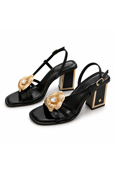 PATRON SHOES Women's Thick Heeled Sandals with Floral Stone Accessories – Sty...