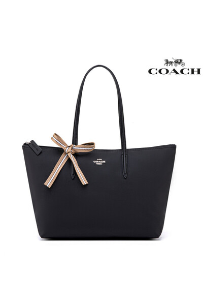 Coach New York حقيبة يد نسائية كبيرة سوداء بسحاب، حقيبة كتف واحدة، حقيبة توت