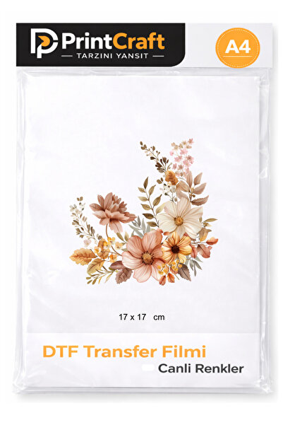 PRİNTCRAFT RENKLİ DÜŞLER ATÖLYESİ 17x17 cm Çiçekli Ütü ile Yapışan DTF Transf...