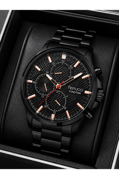Ferrucci Men's Wristwatch Steel Band Black Color with Function Calendar and G...