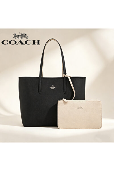 By Coach حقيبة يد نسائية كبيرة السعة ذات وجهين، حقيبة كتف، حقيبة كروس بودي، ح...
