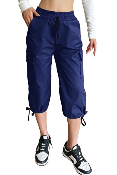 MADE IN CHINA Pantaloni cargo 3/4 de damă, cu talie elastică, 6 buzunare, man...