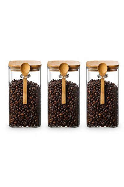 TAPIT Glass Storage Jar with Bamboo Lids and bamboo Spoon Set of 3 Airtight F...