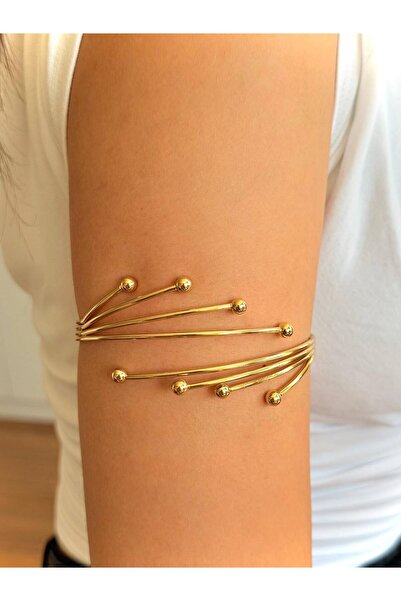 ANKA JEWELLRY KADIN ÇELİK ALTIN RENK ÇOKLU TOP DETAYLI ÜST KOL BİLEKLİĞİ