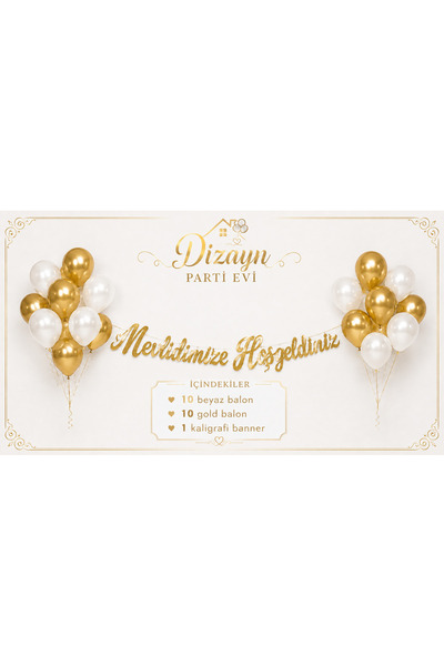 Dizayn Parti Evi Mevlidimize Hoşgeldiniz Kaligrafi Banner Seti 20 Balonlu Gol...