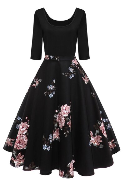 OEM Rochie de damă stil anii '50, Rockabilly, de toamnă, de petrecere, cu mân...