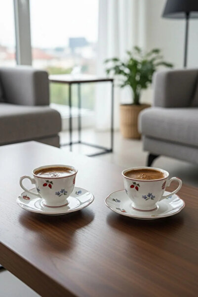 Bereketli Store Mien Flower Detailed 2-Piece Coffee Cup Set 90 ml | Decorativ...