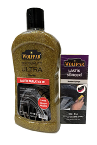 WOLFPAR Simli Lastik Parlatıcı Jel ve Lastik Süngeri (Gold)