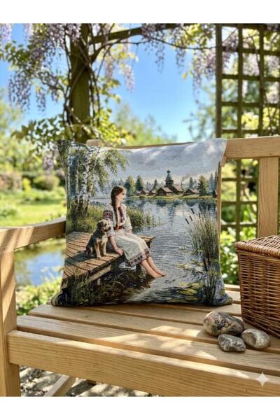 Believe Tapiserie decorativă țesută jacquard, cu motiv lac, 45*45