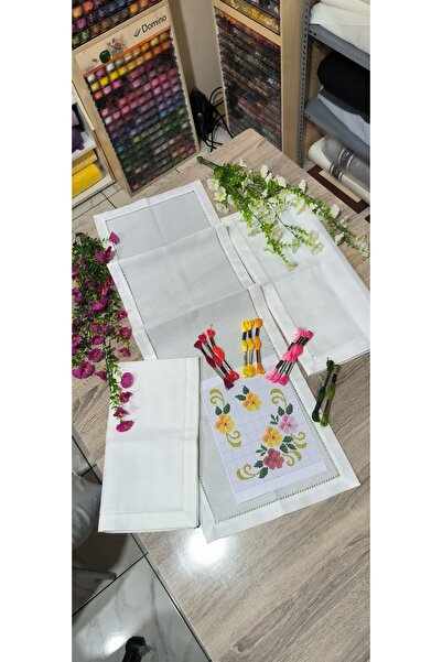 MODATU Kanaviçe işleme kiti/ Salon takımı / sezen 14 count ekru / 11 ip/ şablon