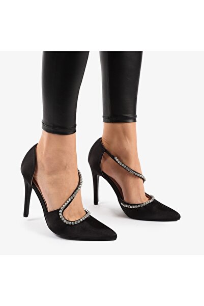 ANGEL BLUE Pantofi eleganți din satin cu strasuri și model CRL0800 negru