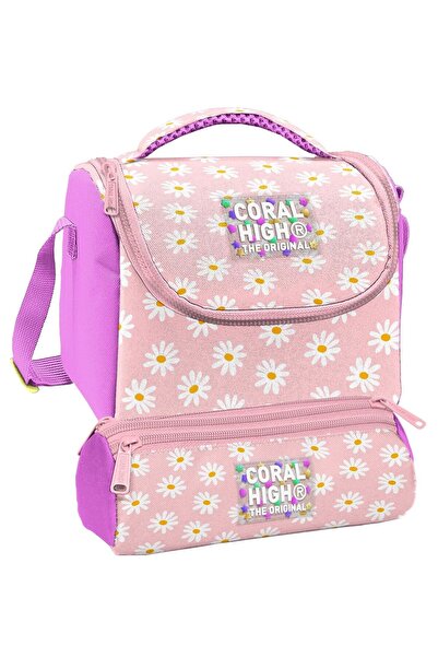 Coral High Lunchbox and Three-Compartment Pencil Holder Set - Pink and White ...