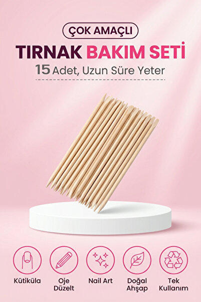 Fresh Moon 15 Adet Pratik Ahşap Tırnak Eti İtici Çubuk Manikür ve Oje Düzeltm...