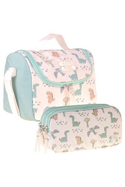 CalaCilo Dinosaur Printed Boys' Green Color Lunchbox and Pen Holder Set - Set...