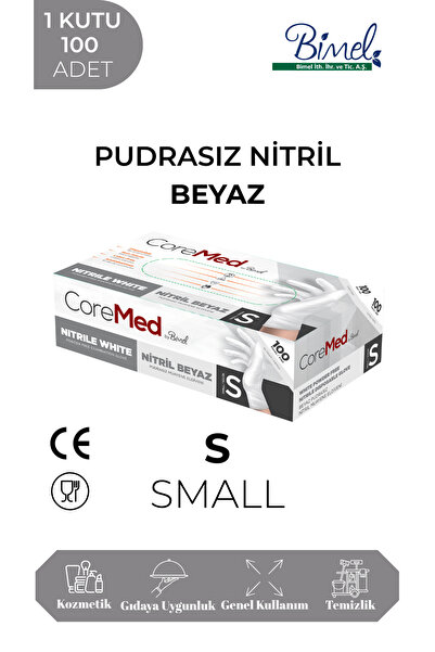 COREMED Nitril Beyaz Muayene Eldiveni S - 1 Paket 100 lü