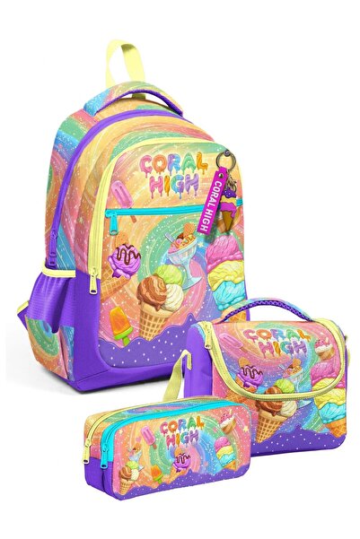 Coral High Σετ Σχολικής Τσάντας Τριών Τεμαχίων για Κορίτσια Δημοτικού - Μωβ κ...