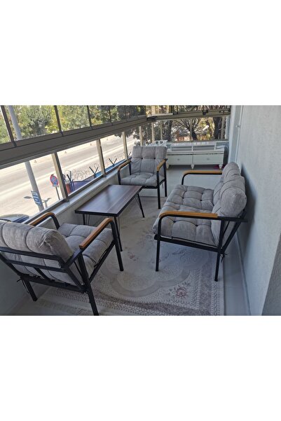 Sofmina Mars Gri Balkon, Bahçe, Cafe - Salon - Metal Kanepe Koltuk Takımı - 2...