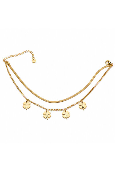 Sjour 2li Vintage Zincir & Yoncalı Çelik Kadın Halhal - 20 + 5 cm Gold Suya D...