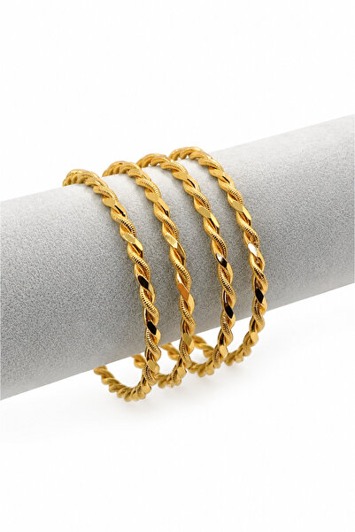 CAXBERN 22 Ayar Altın Kaplama Ikili Adana Burma Gold Bilezik (1 ADET)