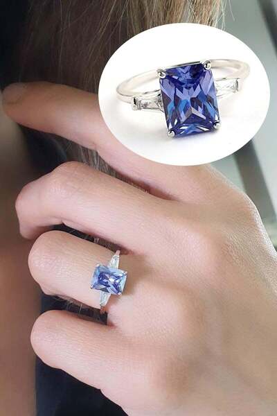 OSESHOP Sky Diamond purple Tanzanit Taşlı baget tek taş 925 ayar Gümüş Tasarı...