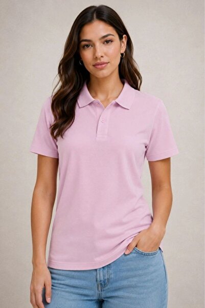 Generic Brand Women's Polo Collar Pique Fabric Buttoned Basic T-Shirt Casual ...