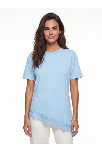 ONLOOX Baby Blue Soft Fabric Short Sleeve Comfortable Fit Asymmetrical Cut La...