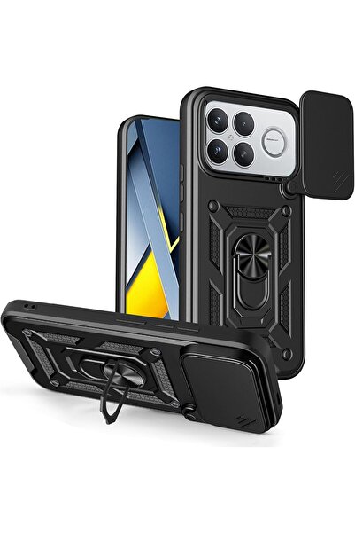Rivor Poco F8 Ultra Uyumlu Kılıf Kamera Sürgülü Standlı Yüzüklü Darbe Emici K...