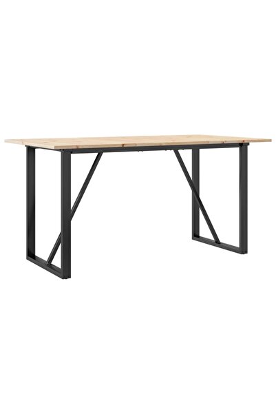 vidaxl Masă de bucătărie, cadru O, 160x80x75cm lemn masiv pin și Oţel