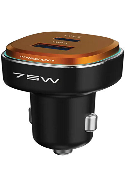 Powerology 75W Dual-Port High-Power Car Charger Black/ Orange