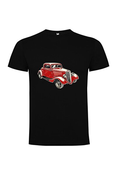 iLovePrints Vintage Red Car Illustration Tshirt