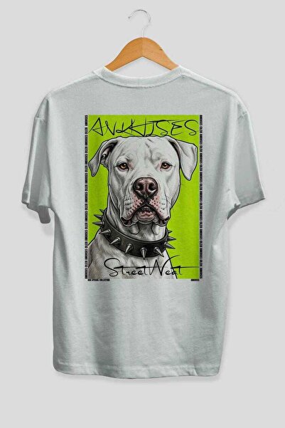 Ankhises For the Love of Dogs 52 Dogs Printed on the Back White Oversize T-Sh...