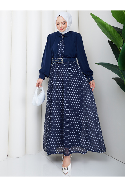 EFSUN MODA Point-Patterned Scarf, Detail-Oriented Patterned Chiffon Skirt, Tu...